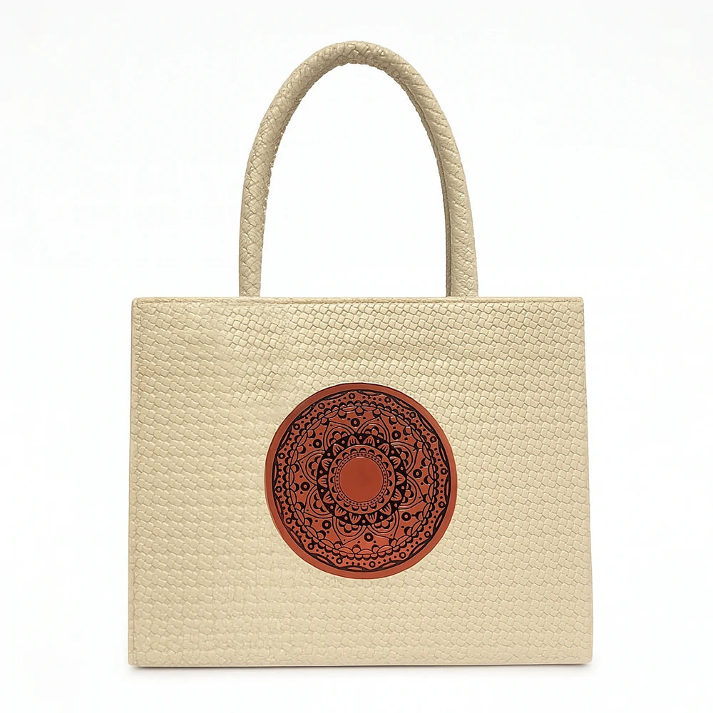 Tan Woven Textured Tote Bag