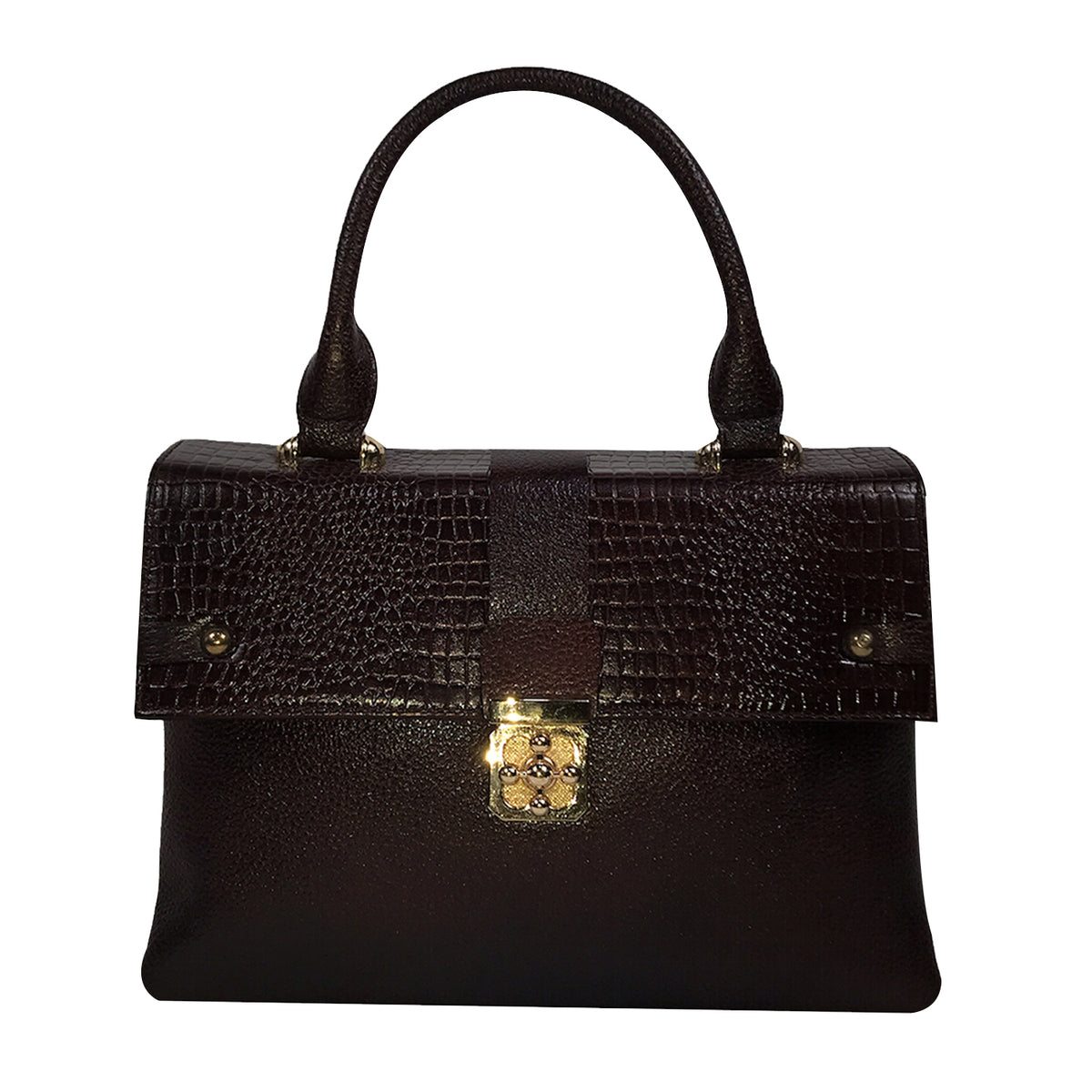 Croc-Texture PU Leather Handbag – Elegant Structured with Gold Lock