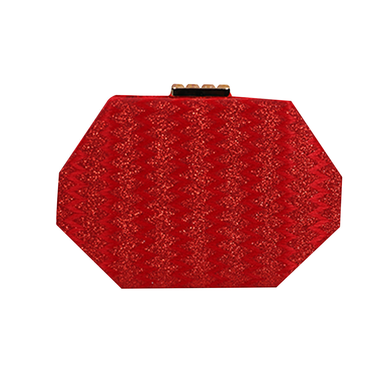 Red Glam Octagon Clutch – Sparkling Evening Bag with Gold Chain