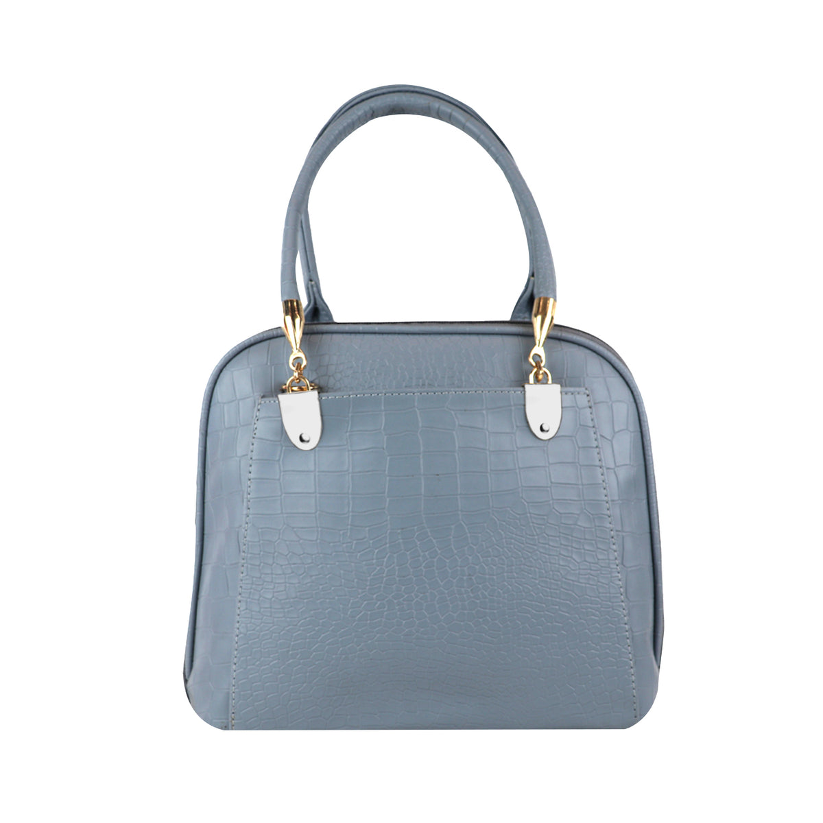 Sophisticated Grey Croc-Texture Handbag – Elegant with Gold Accents