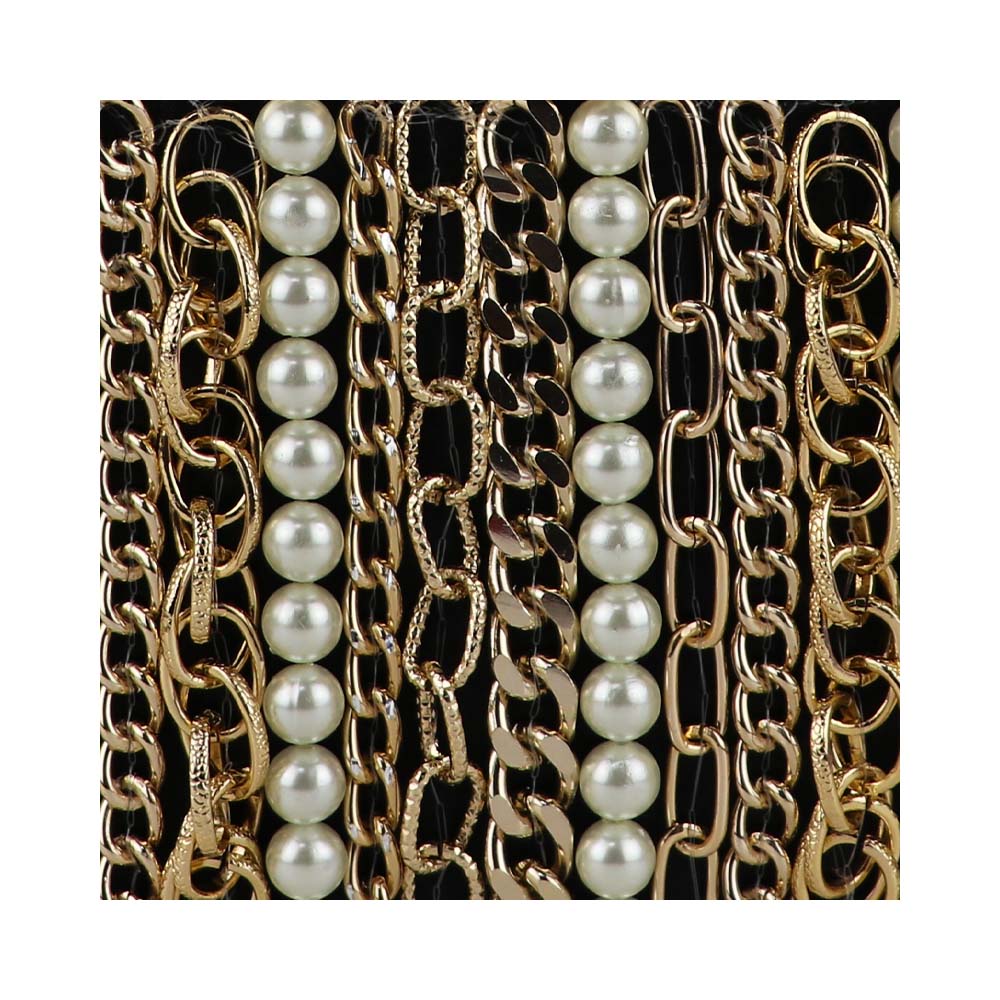Luxury Velvet Box Potli Bag with Pearl & Gold Chain Detailing