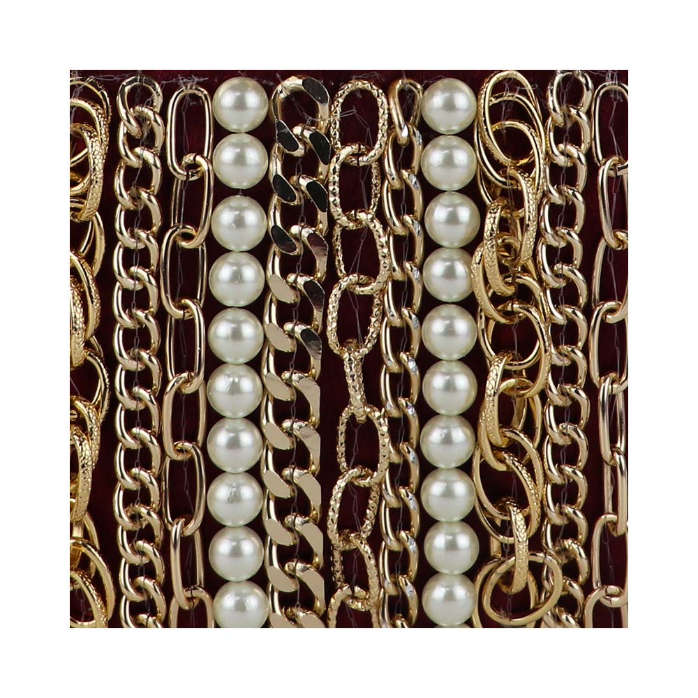 Luxury Velvet Box Potli Bag with Pearl & Gold Chain Detailing