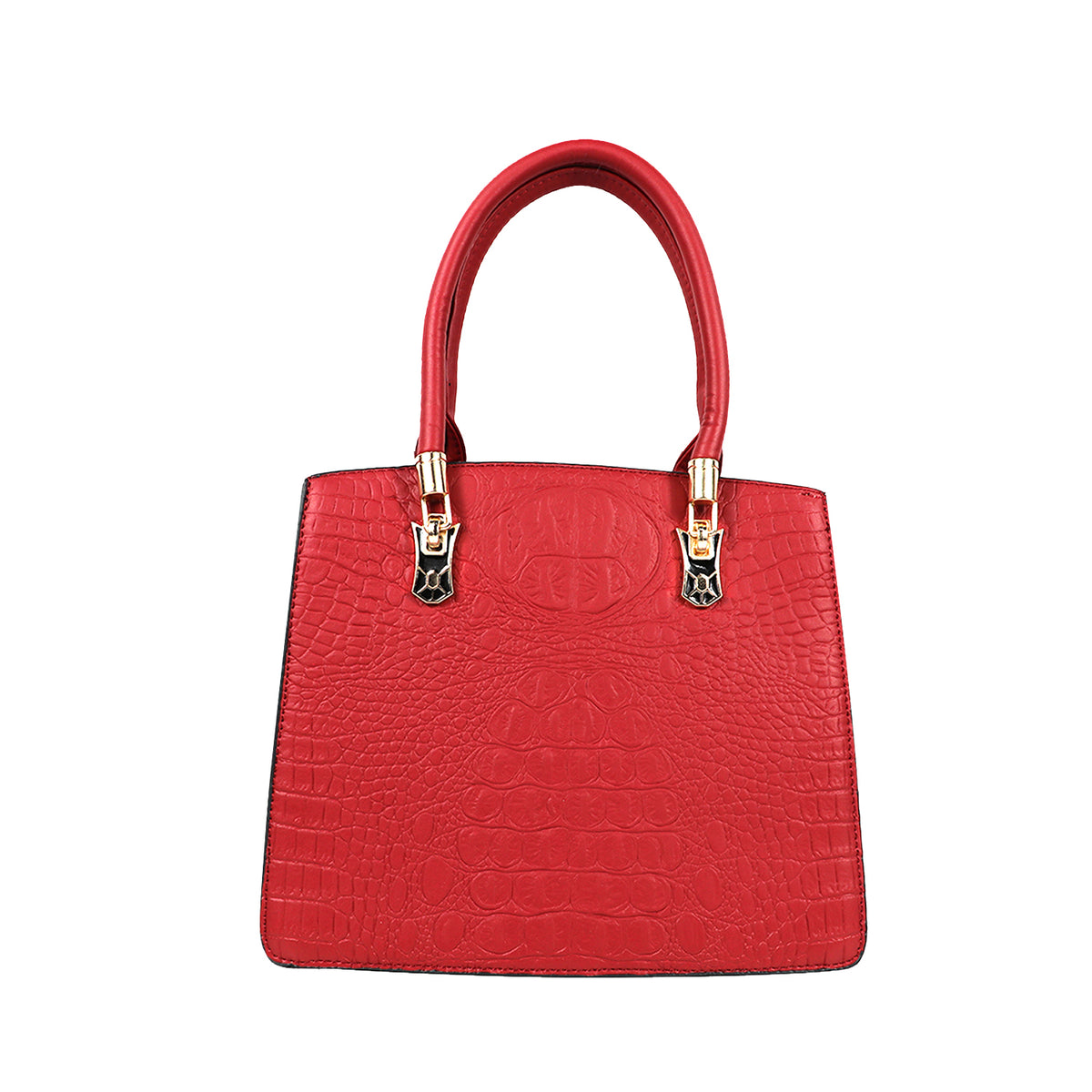 Croc-Embossed Handbag with Gold Accents