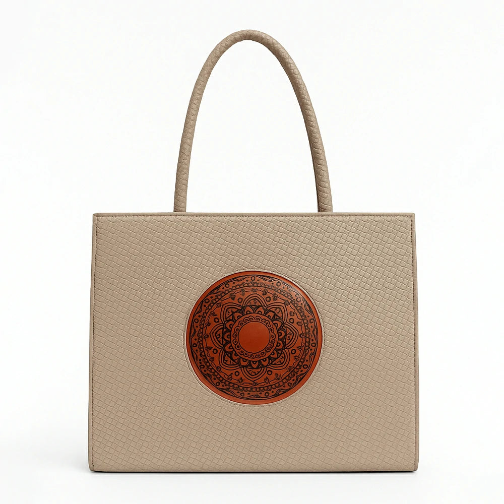 Tan Woven Textured Tote Bag