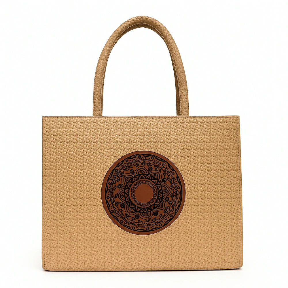 Tan Woven Textured Tote Bag
