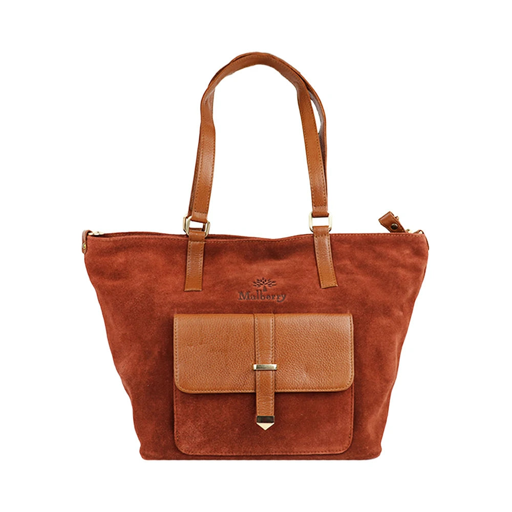 Rust Brown Tote Bag with PU Leather Accents – Chic & Spacious