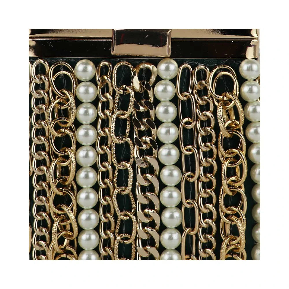 Luxury Velvet Box Potli Bag with Pearl & Gold Chain Detailing