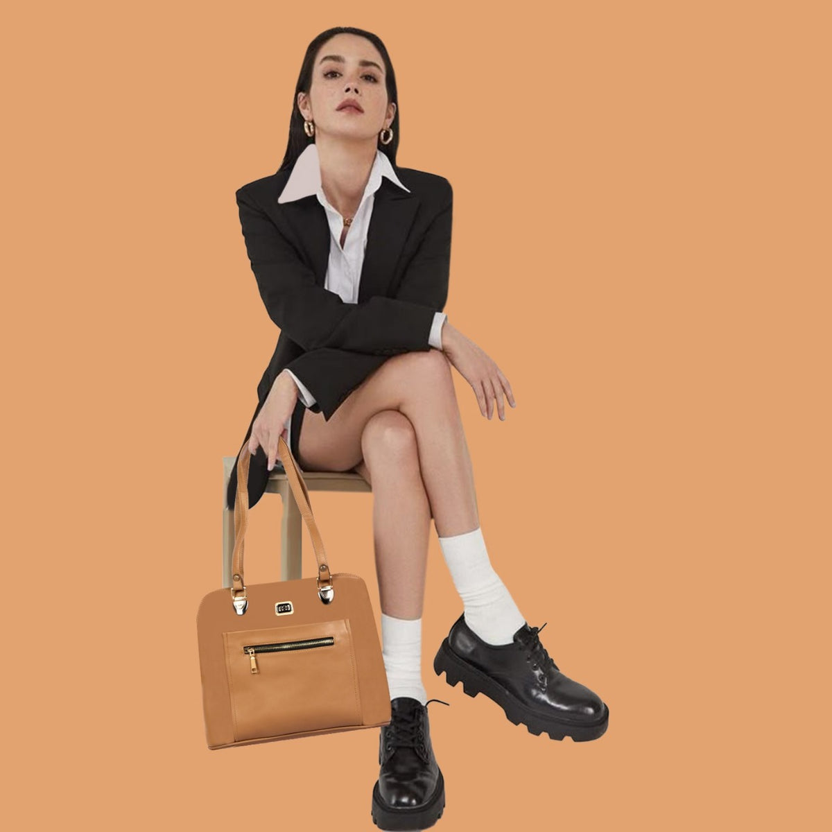 Classic Tan PU Leatherette Tote Bag – Stylish & Spacious Shoulder Bag for Women
