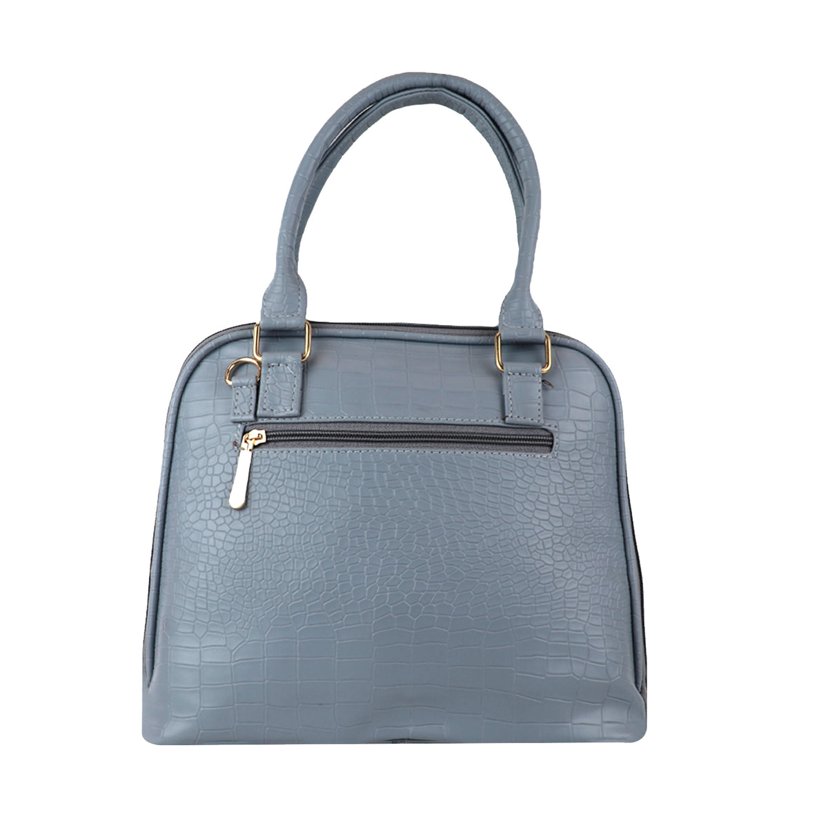 Sophisticated Grey Croc-Texture Handbag – Elegant with Gold Accents