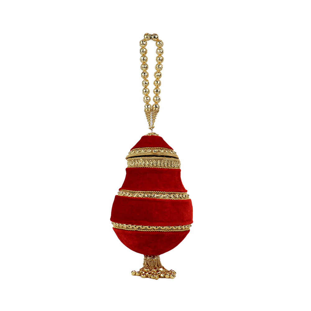 Royal Red Velvet Potli – Handcrafted Bridal & Festive Purse with Gold Embellishments