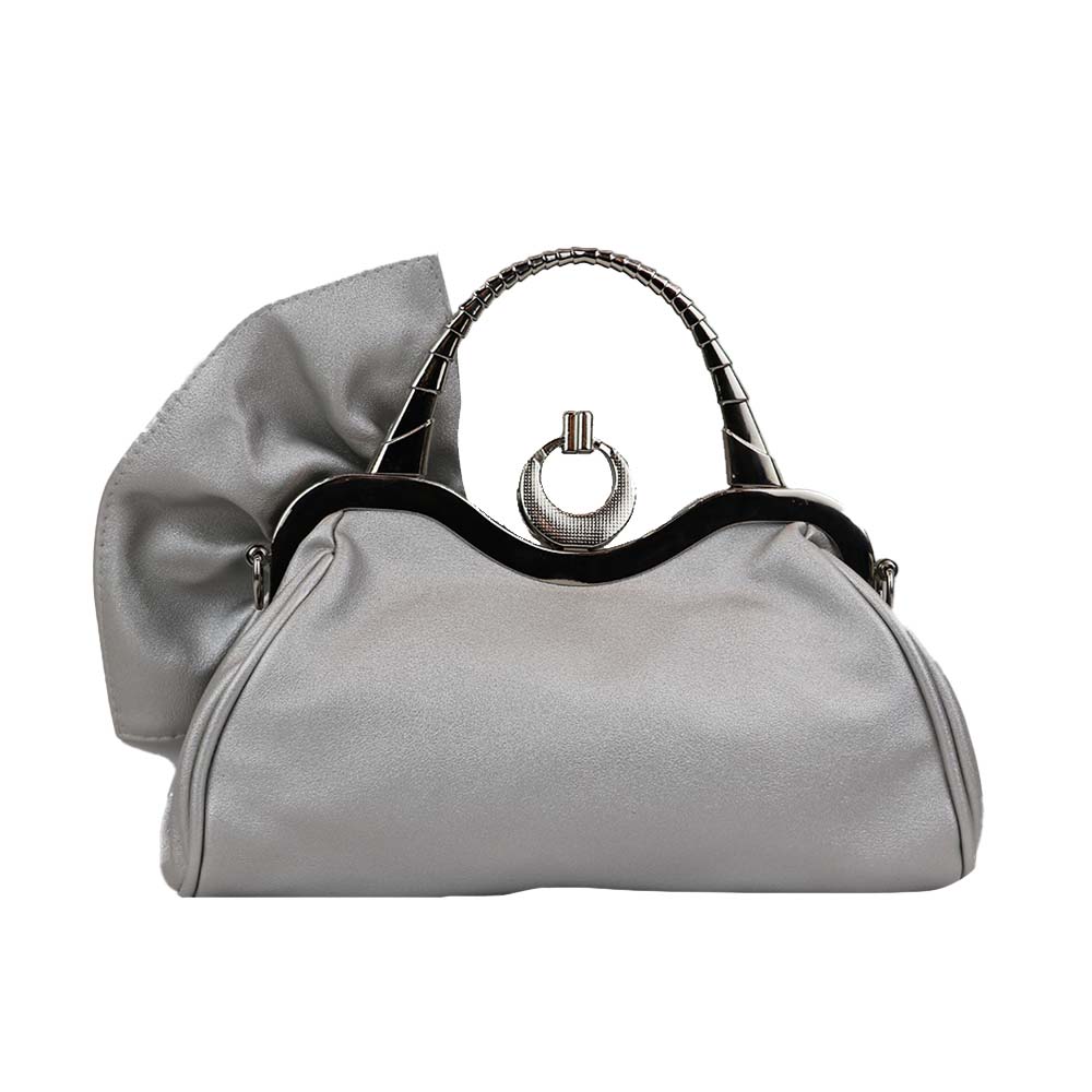 Silver Bow Clutch with Crystal Studs for Evening