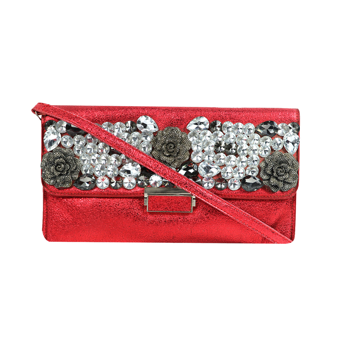 Luxury Red Diamond Clutch – Glamorous Party & Wedding Handbag for Women