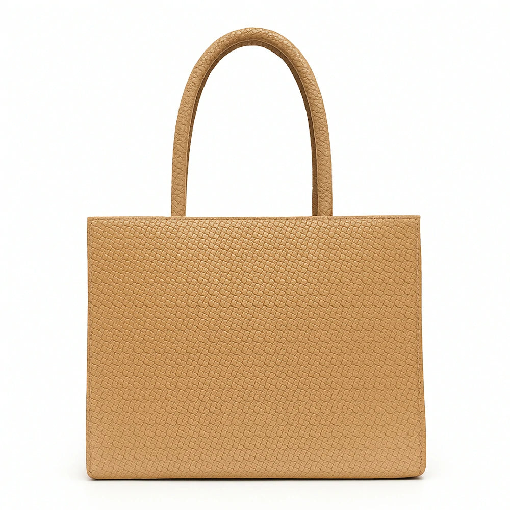 Tan Woven Textured Tote Bag