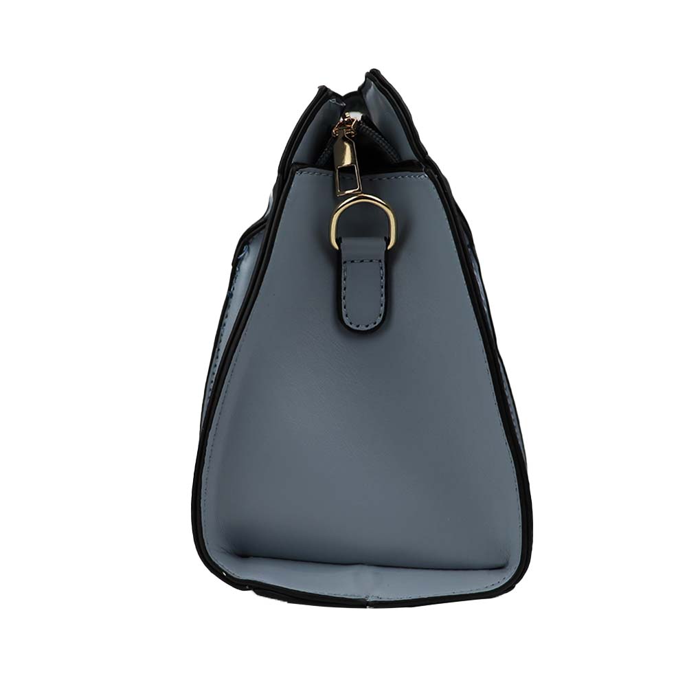 Luxury Grey Croc-Textured Handbag – Elegant Designer Tote with Gold Accents