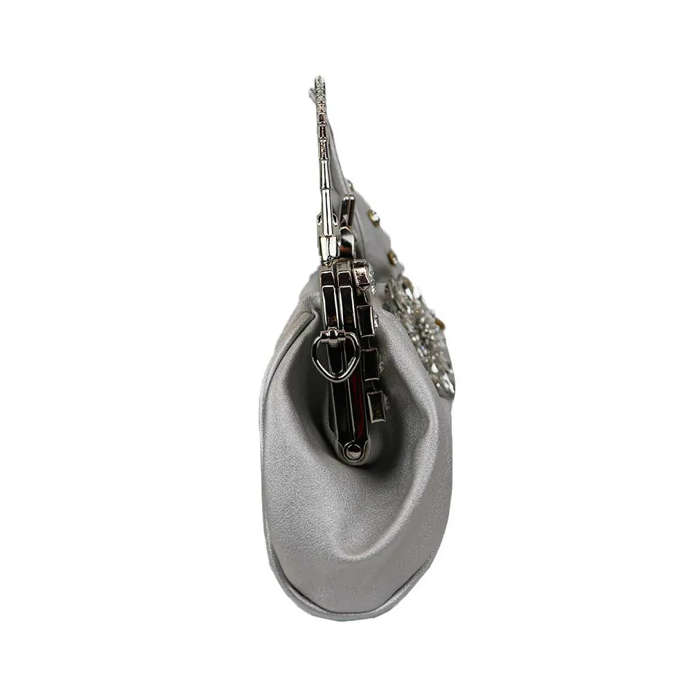Silver Bow Clutch with Crystal Studs for Evening