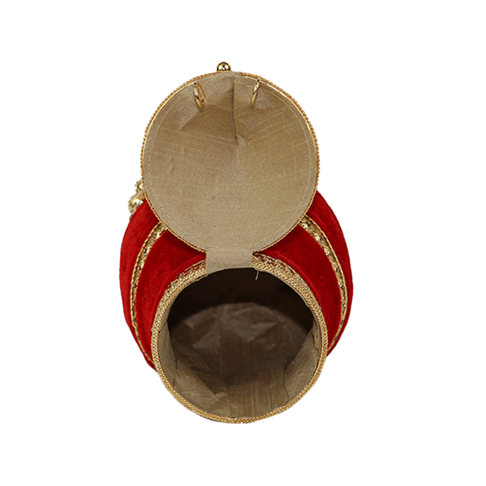 Royal Red Velvet Potli – Handcrafted Bridal & Festive Purse with Gold Embellishments