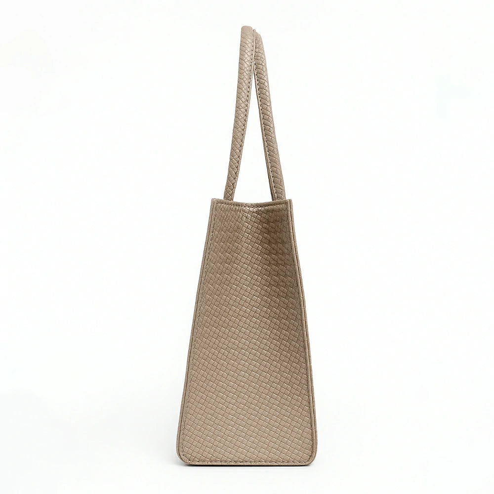 Tan Woven Textured Tote Bag