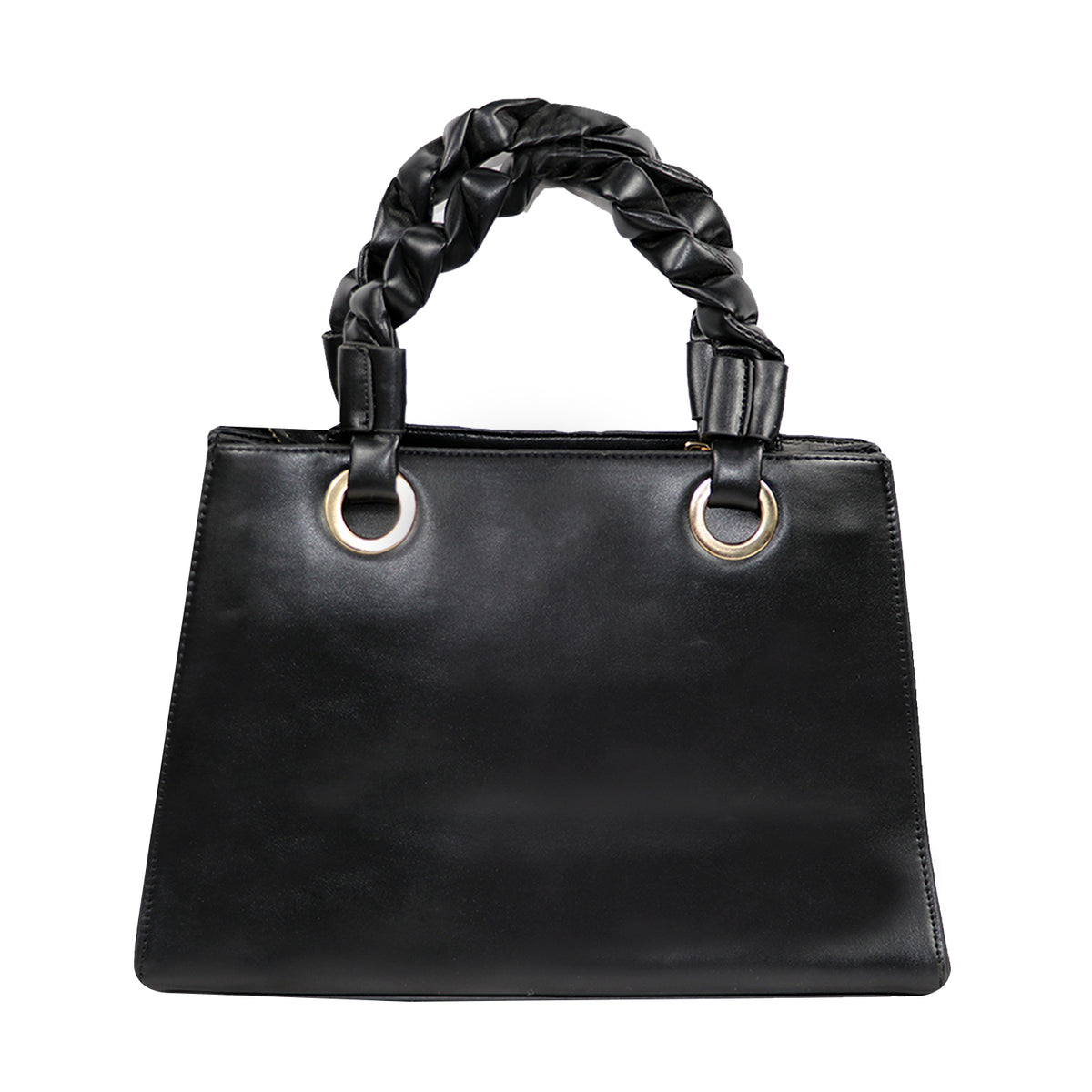 Black Quilted Luxe Handbag – Elegant Tote with Braided Handle & Gold Accents