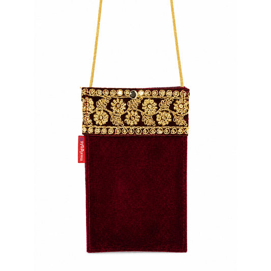 Women's Embroidered Ethnic Mobile Pouchwith Gold Chain Strap | Festive & Traditional