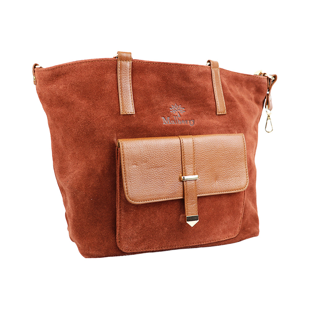 Rust Brown Tote Bag with PU Leather Accents – Chic & Spacious