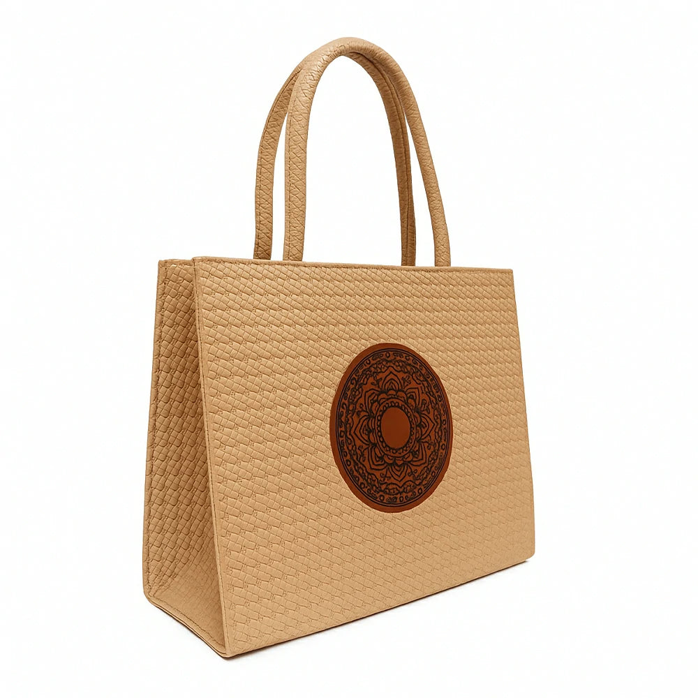 Tan Woven Textured Tote Bag