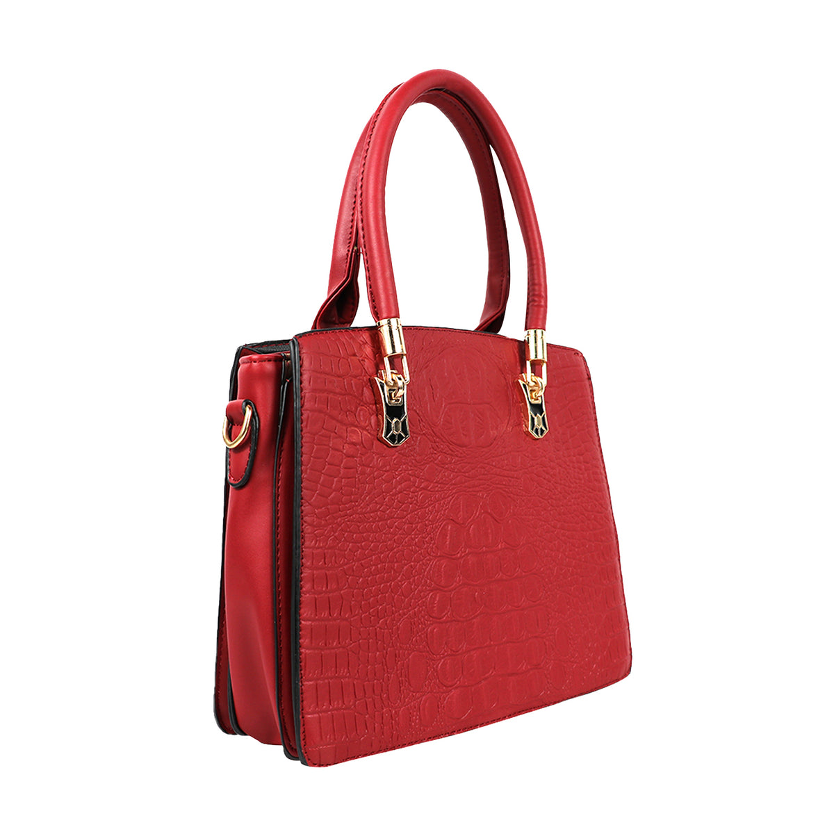 Croc-Embossed Handbag with Gold Accents