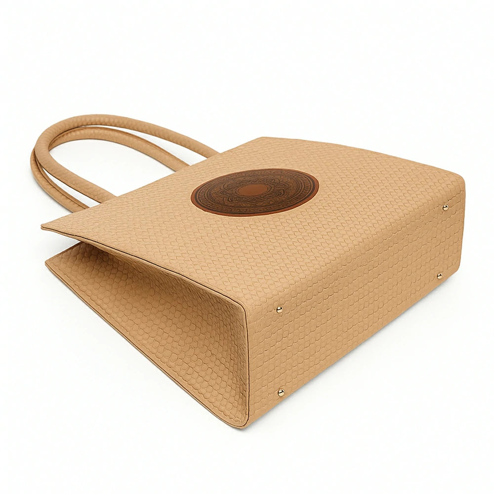 Tan Woven Textured Tote Bag