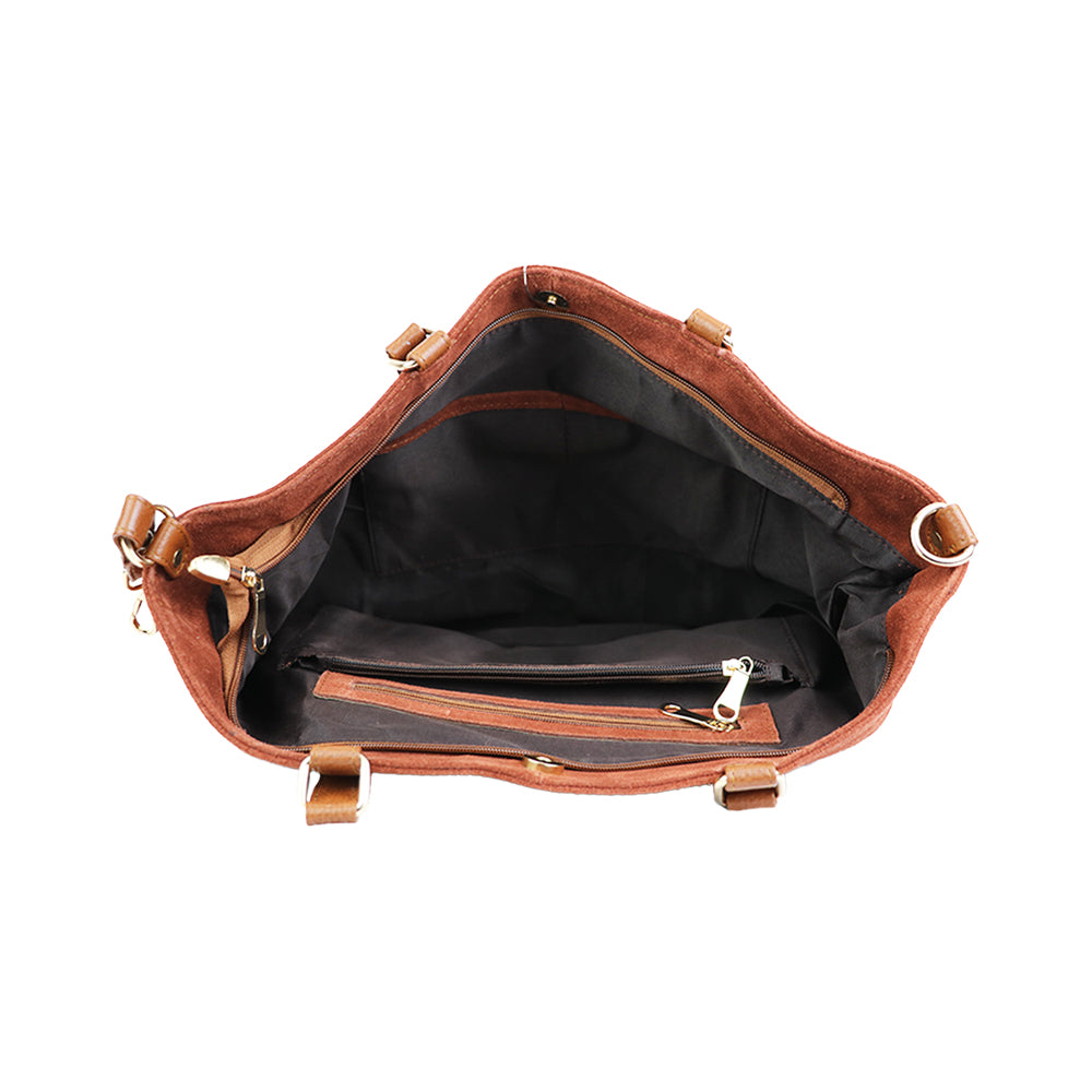 Rust Brown Tote Bag with PU Leather Accents – Chic & Spacious