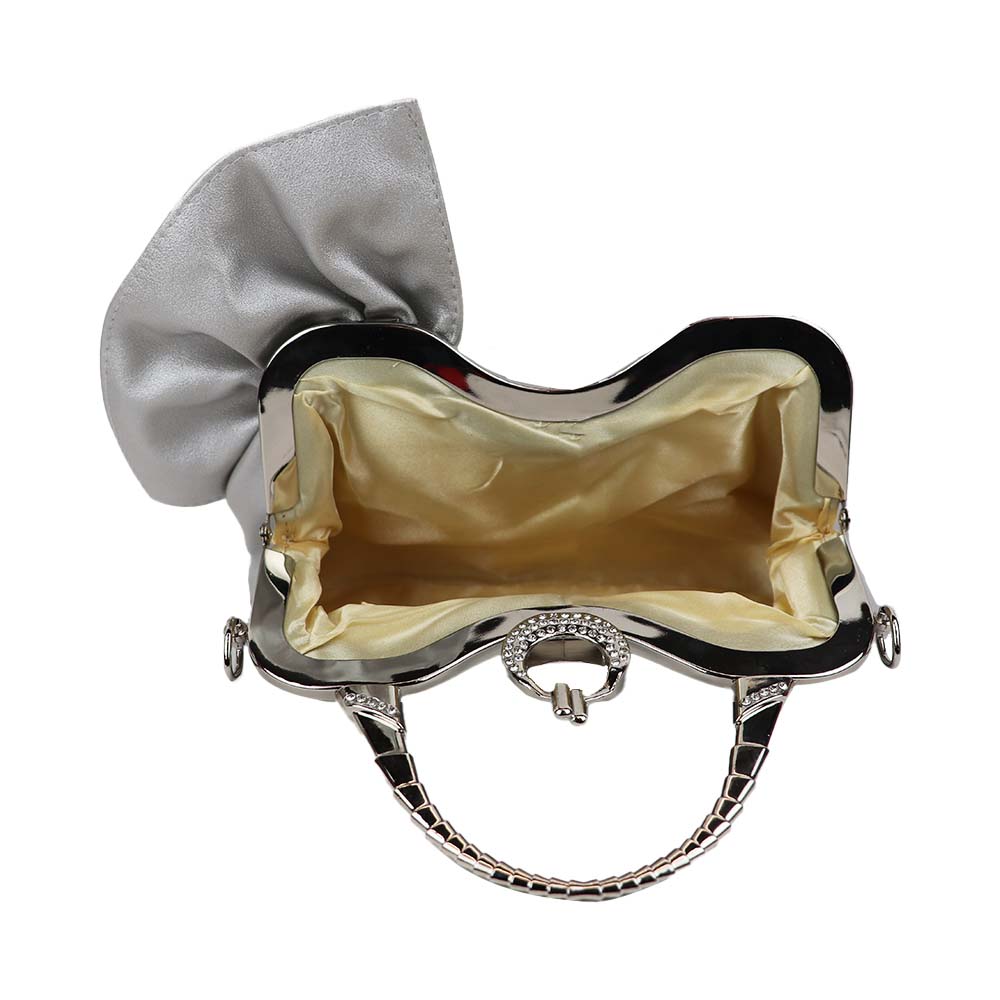 Silver Bow Clutch with Crystal Studs for Evening
