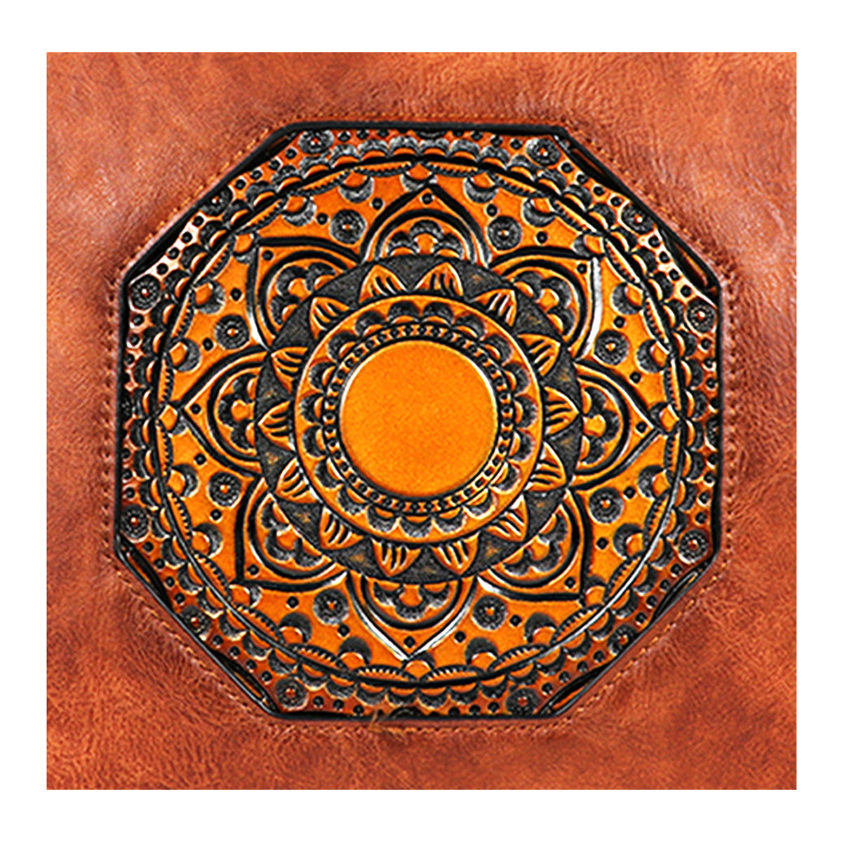 Vintage PU Leather Handbag with Mandala Embossed Design – Boho Chic