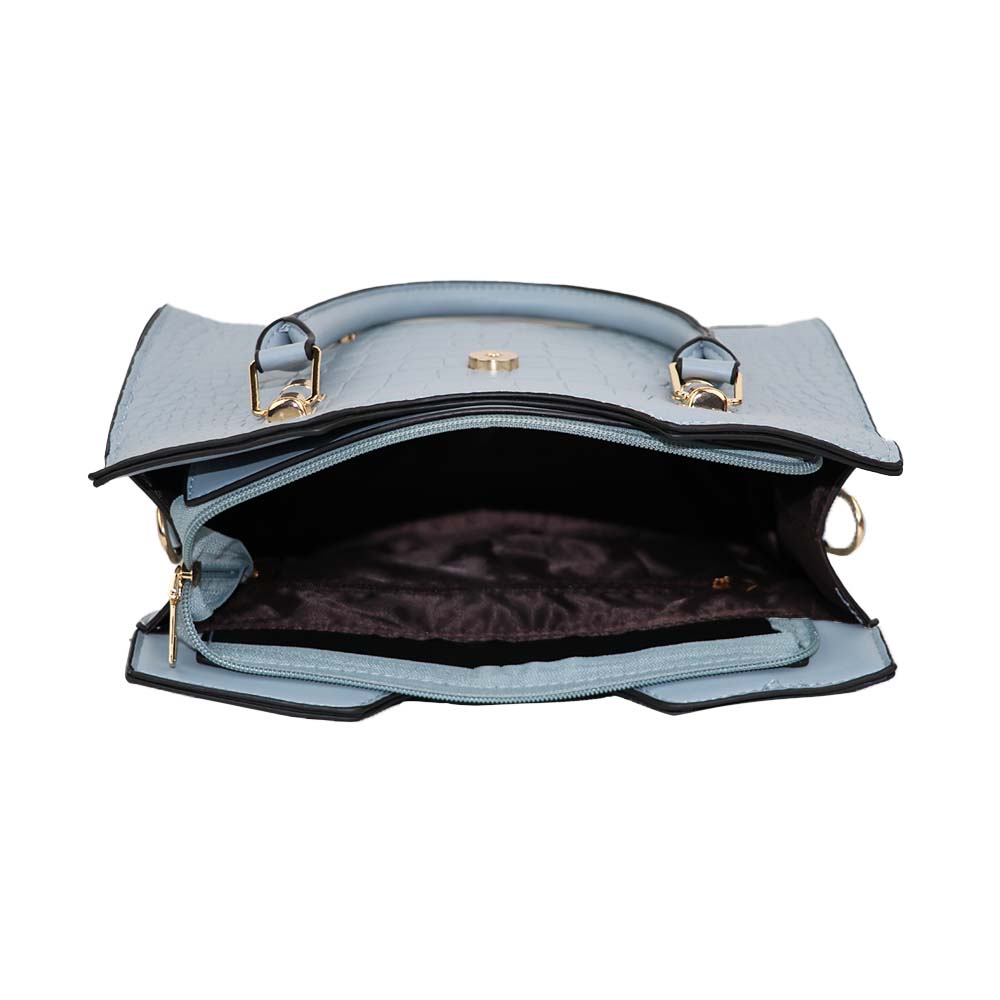 Luxury Grey Croc-Textured Handbag – Elegant Designer Tote with Gold Accents