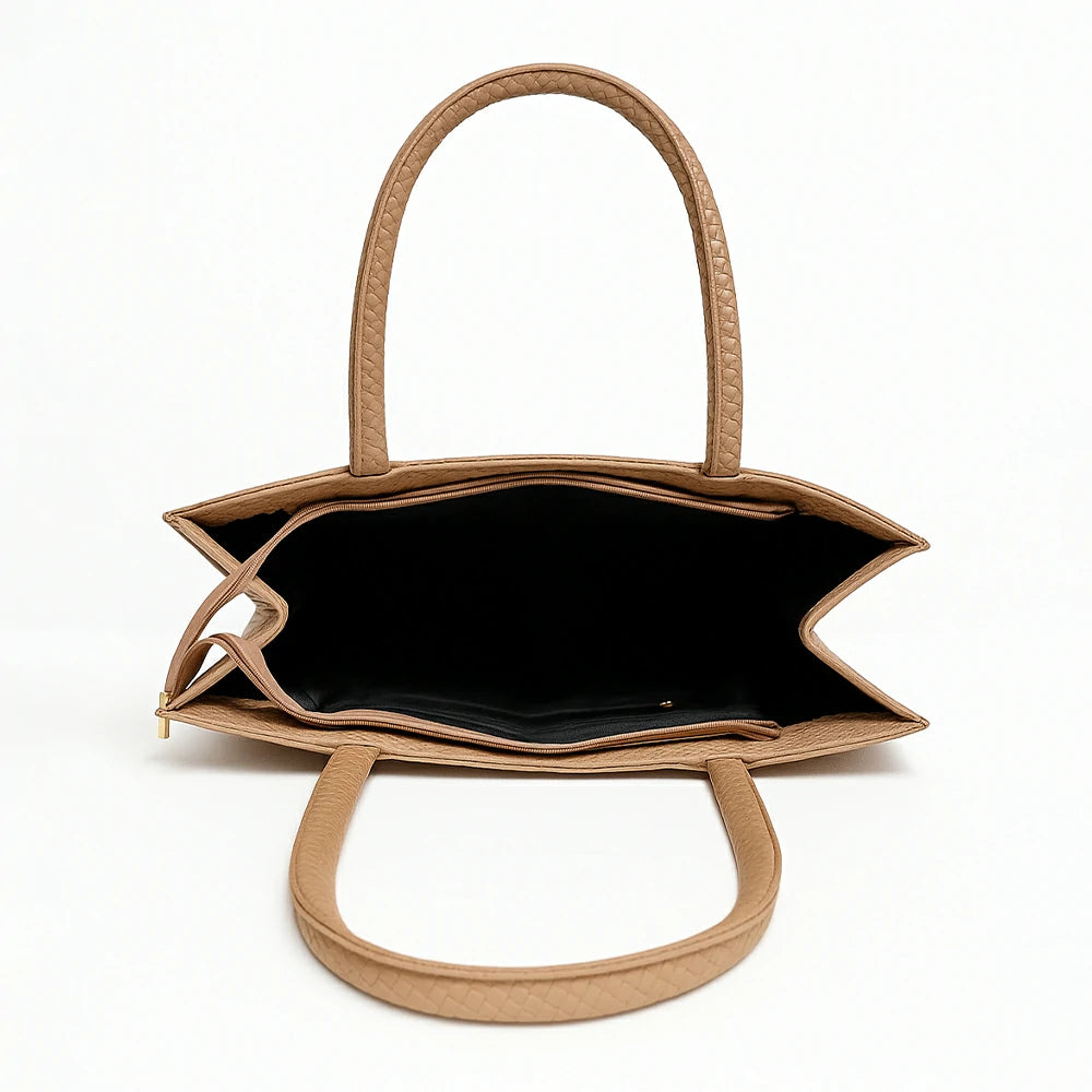 Tan Woven Textured Tote Bag
