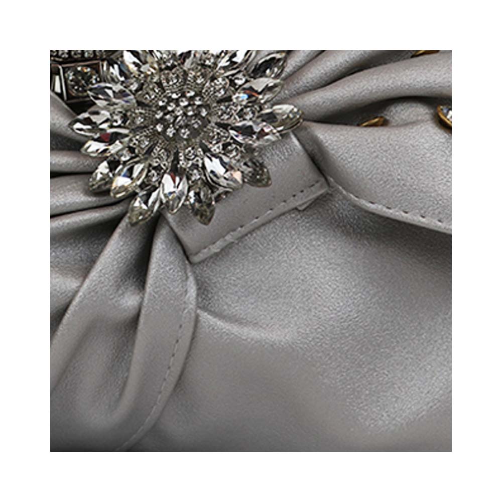 Silver Bow Clutch with Crystal Studs for Evening
