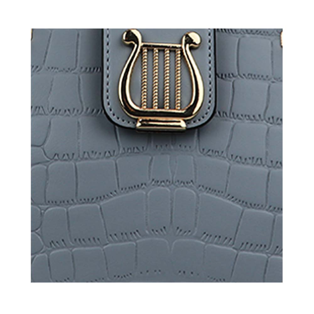 Luxury Grey Croc-Textured Handbag – Elegant Designer Tote with Gold Accents