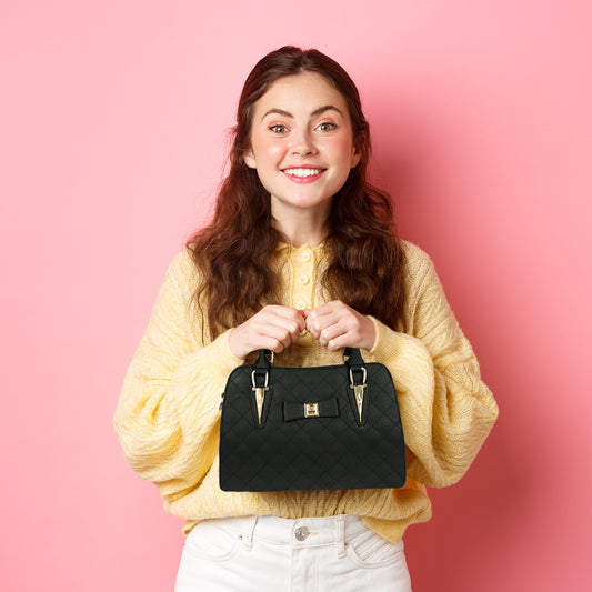 Quilted Handbag with Gold Accents