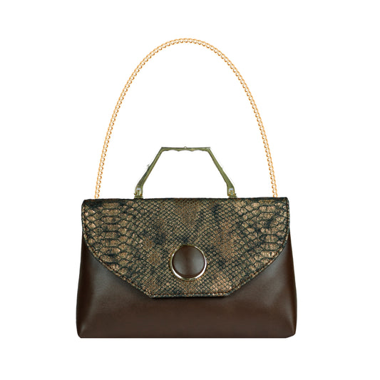 Texture Flap Handbag with Metal Handle and Gold Chain Strap Stylish Party Shoulder Bag