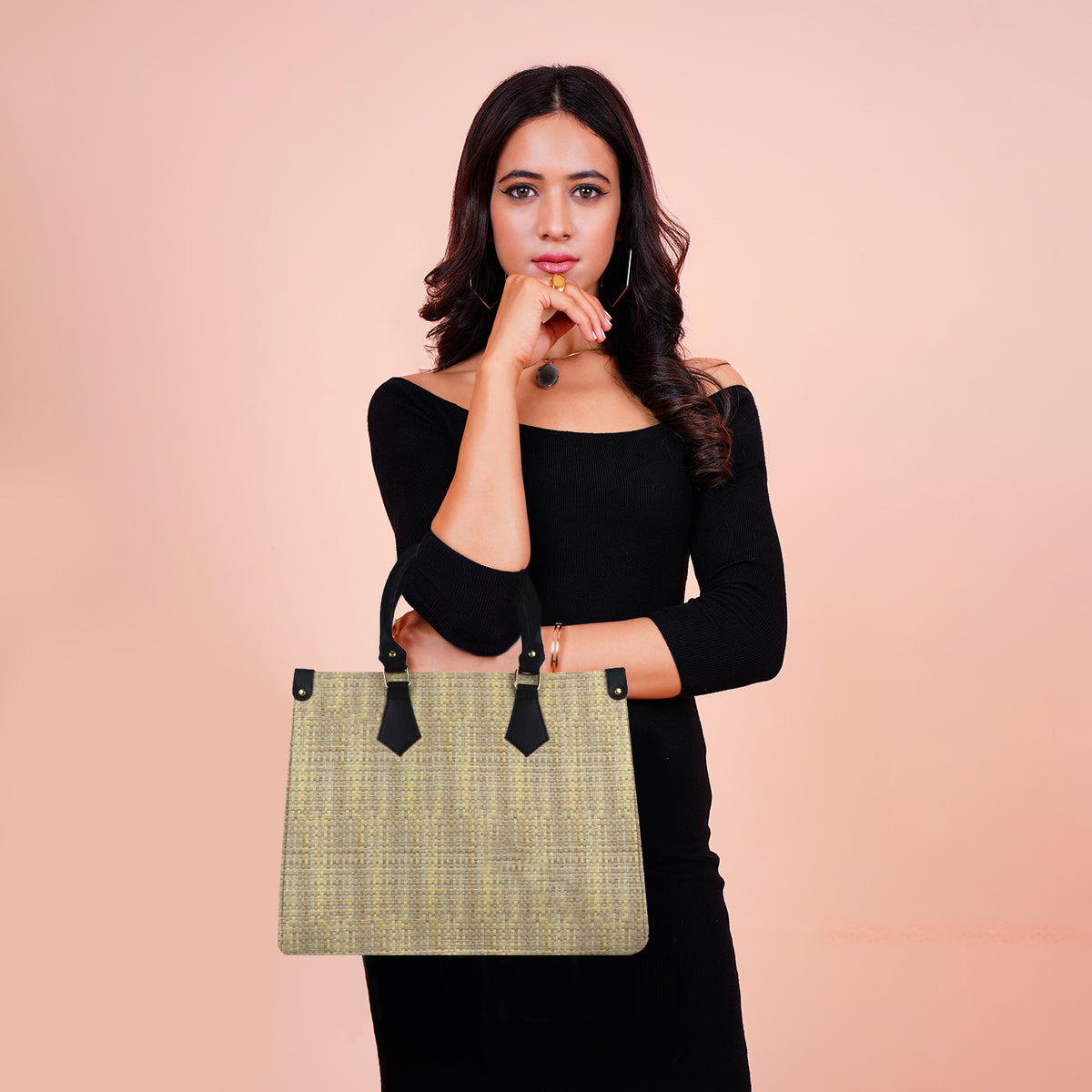 Classic Brown & Beige bag – Elegant Structured Handbag with Shoulder Strap