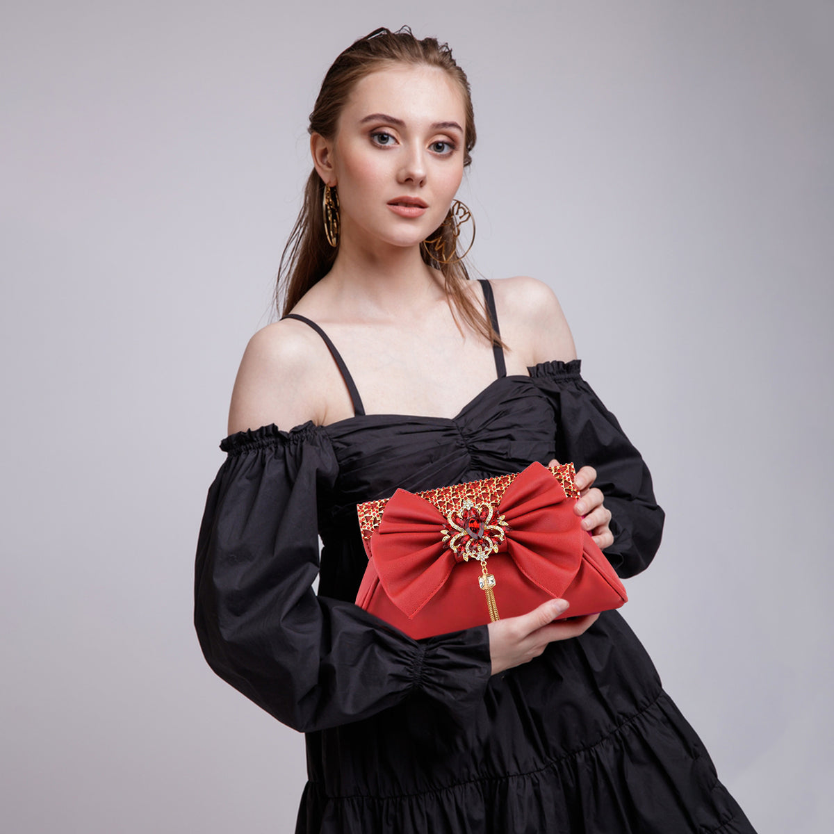 Elegant Red Bow Party Clutch – Perfect for Weddings & Special Occasions