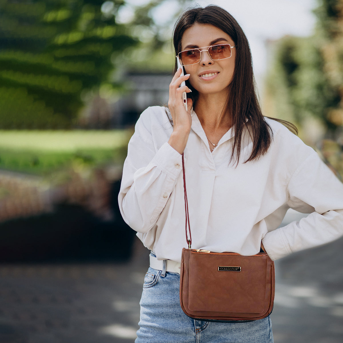 Classic Brown PU Leather Sling Bag – Everyday Chic