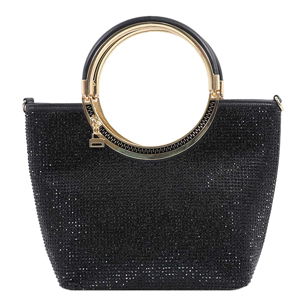 Crystal clutch handBag with Dual Gold Metal Ring Handles – Luxe Evening Bag