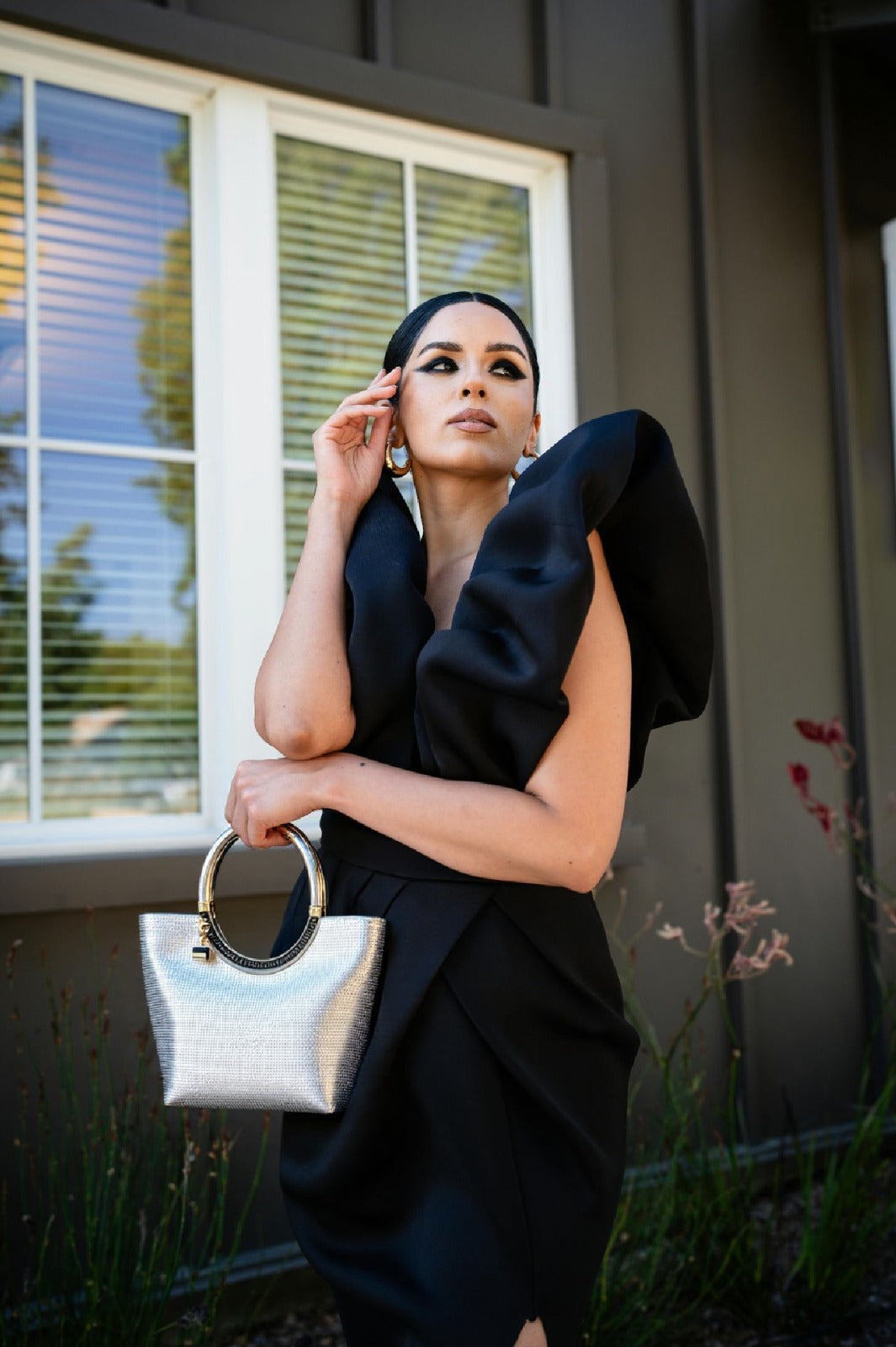 Crystal clutch handBag with Dual Gold Metal Ring Handles – Luxe Evening Bag
