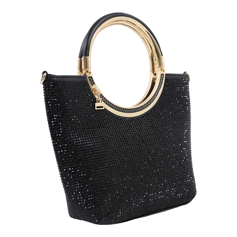 Crystal clutch handBag with Dual Gold Metal Ring Handles – Luxe Evening Bag