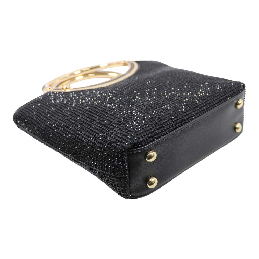 Crystal clutch handBag with Dual Gold Metal Ring Handles – Luxe Evening Bag