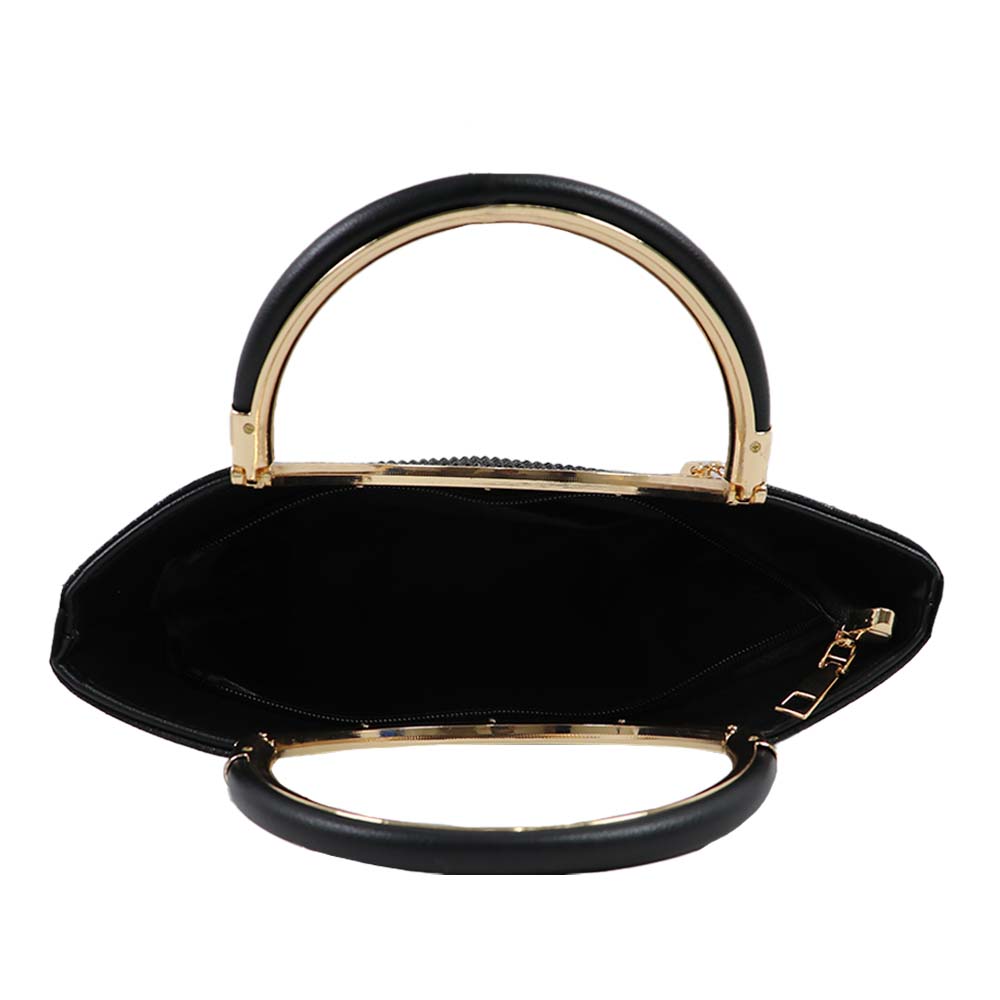 Crystal clutch handBag with Dual Gold Metal Ring Handles – Luxe Evening Bag