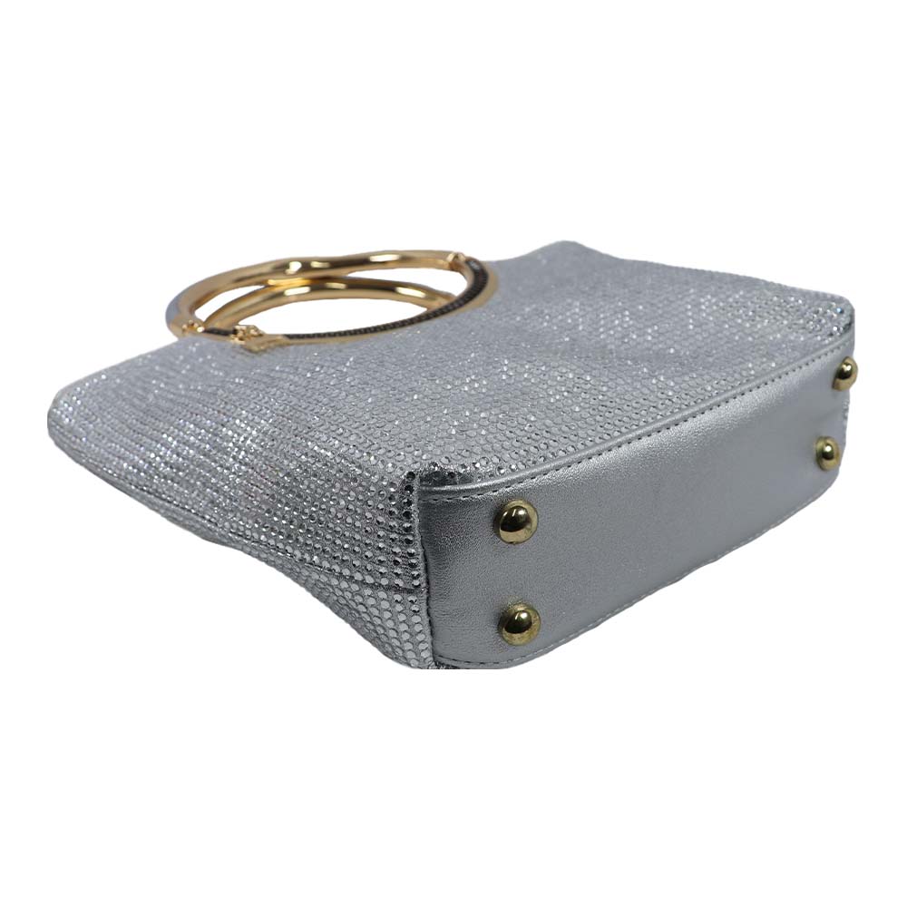 Crystal clutch handBag with Dual Gold Metal Ring Handles – Luxe Evening Bag
