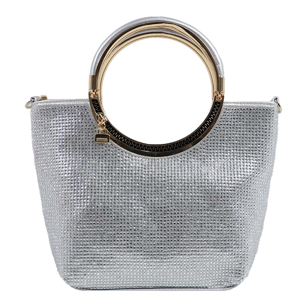 Crystal clutch handBag with Dual Gold Metal Ring Handles – Luxe Evening Bag
