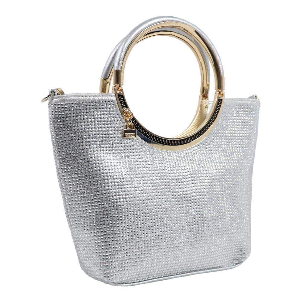 Crystal clutch handBag with Dual Gold Metal Ring Handles – Luxe Evening Bag