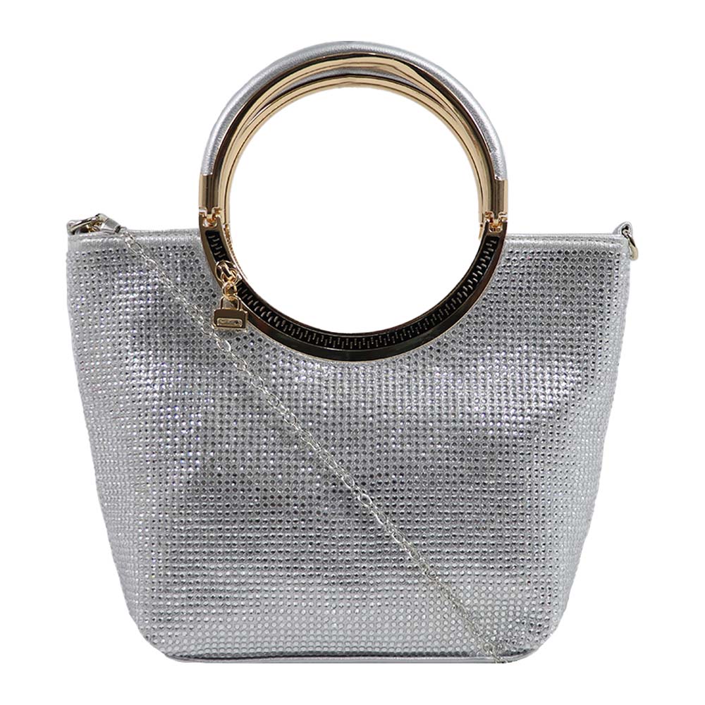 Crystal clutch handBag with Dual Gold Metal Ring Handles – Luxe Evening Bag