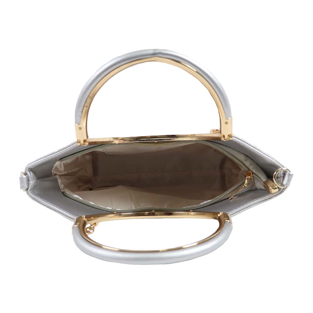 Crystal clutch handBag with Dual Gold Metal Ring Handles – Luxe Evening Bag