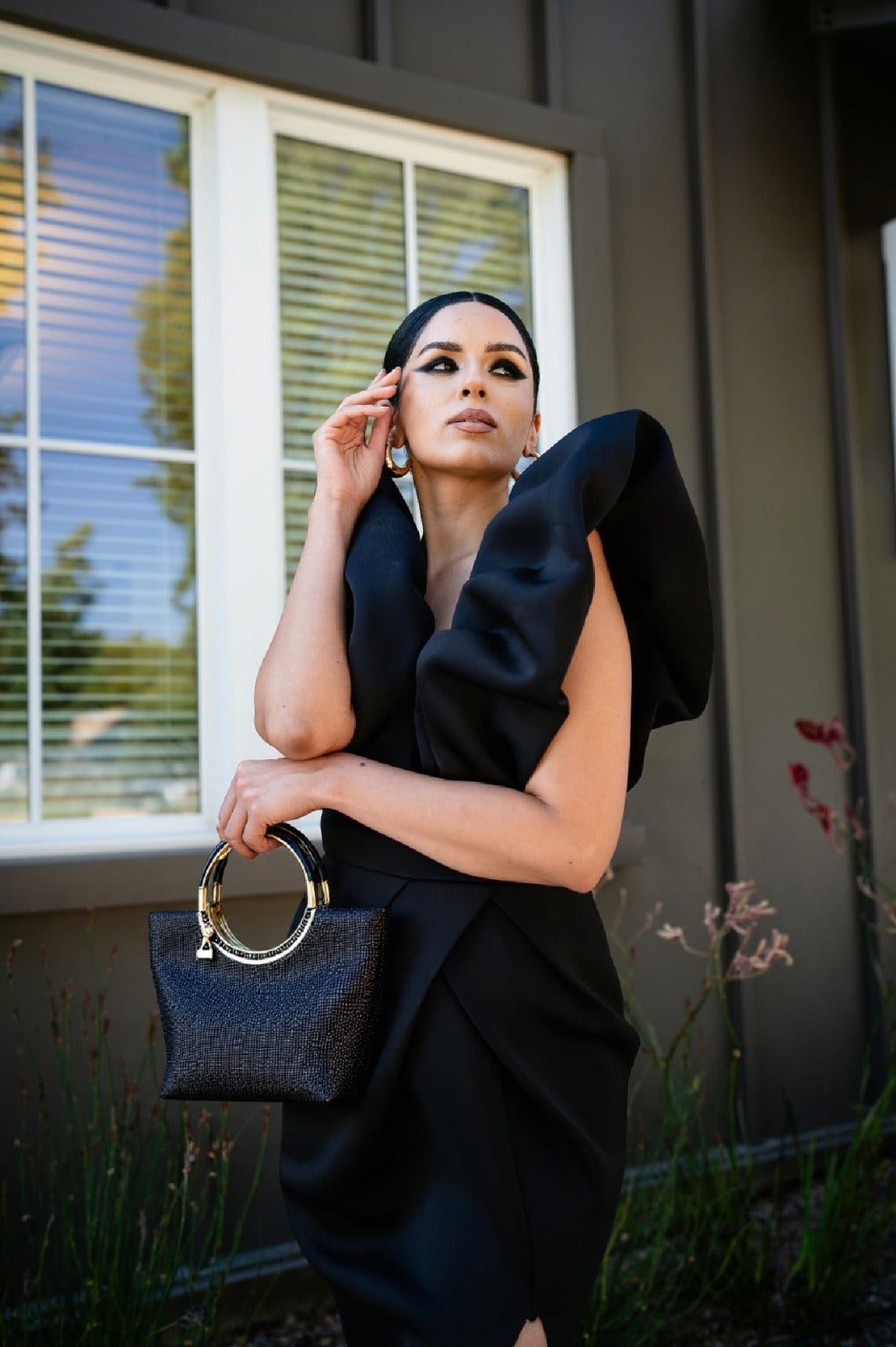 Crystal clutch handBag with Dual Gold Metal Ring Handles – Luxe Evening Bag